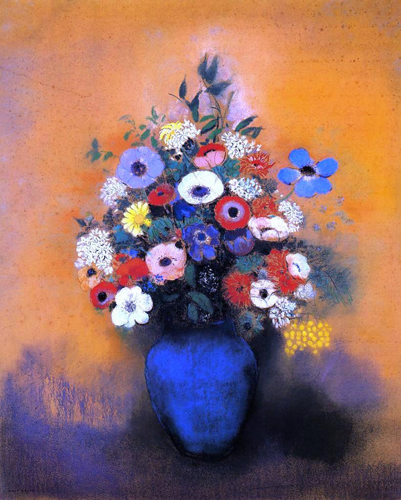  Odilon Redon Minosas, Anemonies and Leaves in a Blue Vase - Canvas Art Print