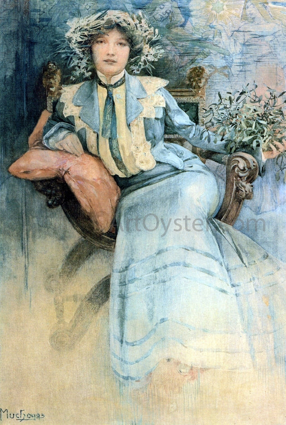  Alphonse Maria Mucha A Mistletoe: Portrait of Mme. Mucha - Canvas Art Print