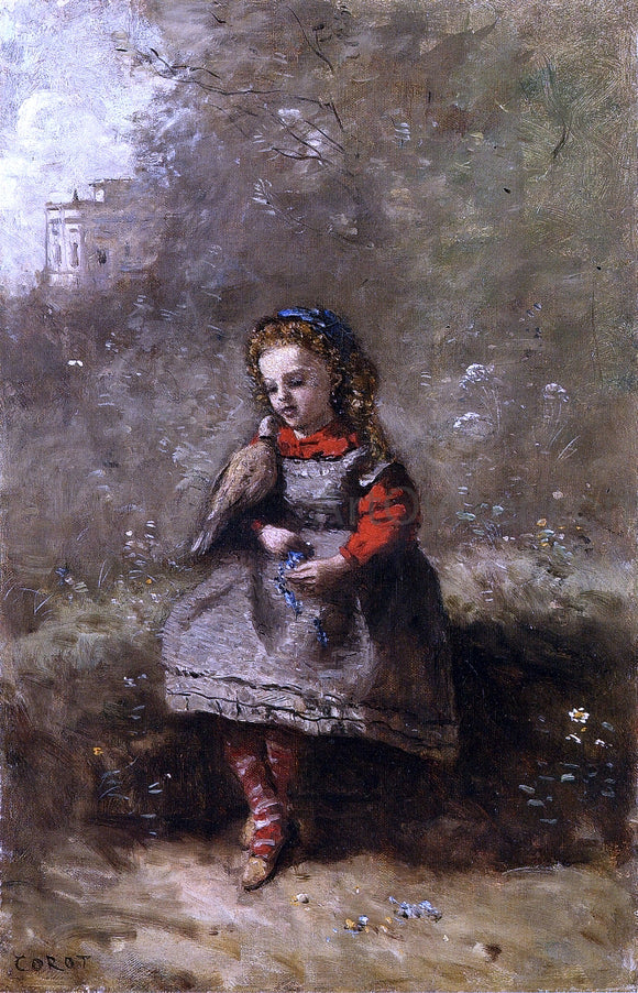  Jean-Baptiste-Camille Corot Mlle. Leotine Desavary Holding a Turtledove - Canvas Art Print