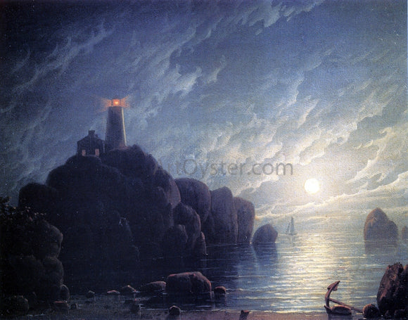  Robert Salmon Moonlight and Lighthouse - Canvas Art Print