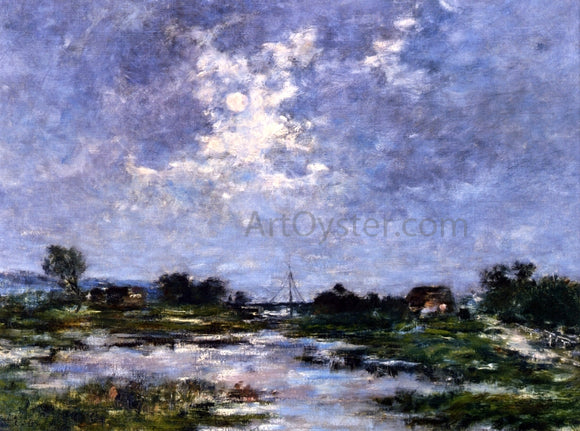  Eugene-Louis Boudin Moonlight on the Marshes, The Toques - Canvas Art Print