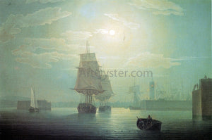  Robert Salmon Moonlight over Whitehaven Harbor, England - Canvas Art Print