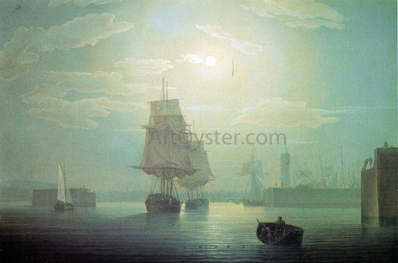  Robert Salmon Moonlight over Whitehaven Harbor, England - Canvas Art Print