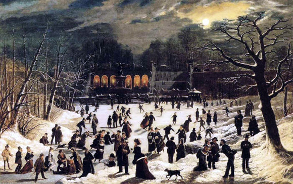  John OBrien Inman Moonlight Skating, Central Park, the Terrace and Lake - Canvas Art Print