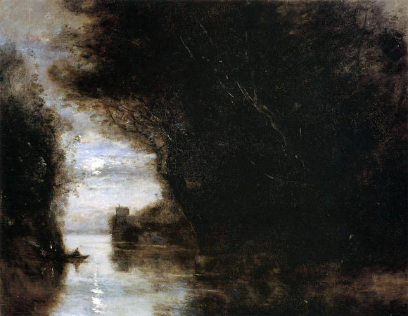  Jean-Baptiste-Camille Corot Moonlit Landscape - Canvas Art Print