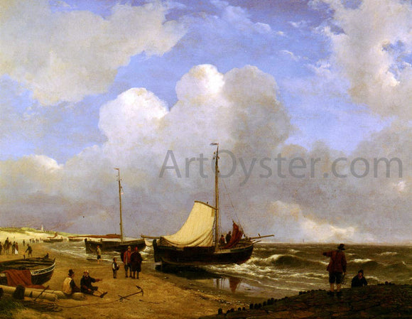  Andreas Schelfhout Moored on the Beach - Canvas Art Print