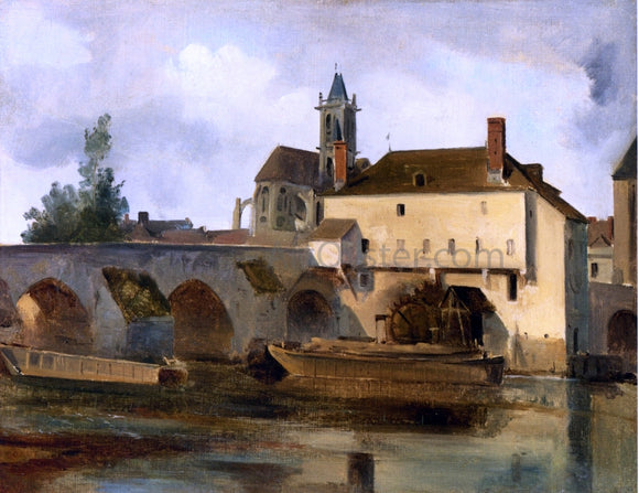  Jean-Baptiste-Camille Corot Moret sur Loing, the Bridge and the Church - Canvas Art Print