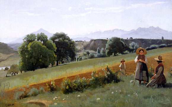  Jean-Baptiste-Camille Corot Mornex (Haute-Savoie) - Au fond, le mole - Canvas Art Print