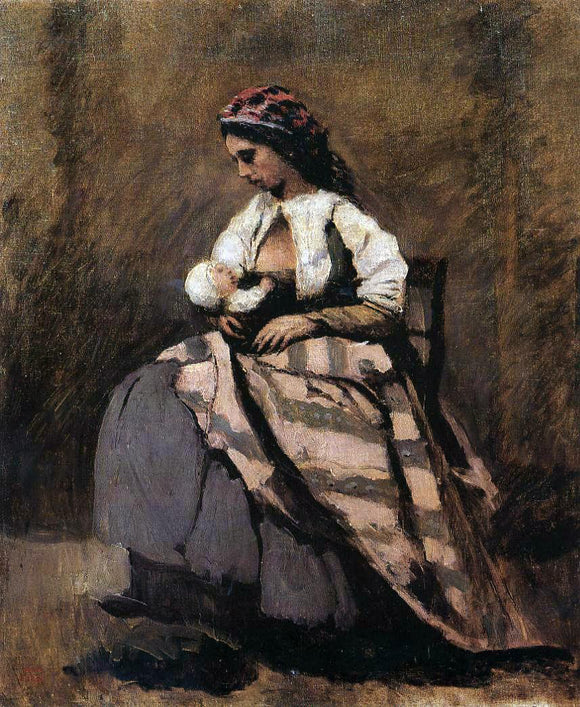  Jean-Baptiste-Camille Corot Mother Breast Feeding Her Child - Canvas Art Print