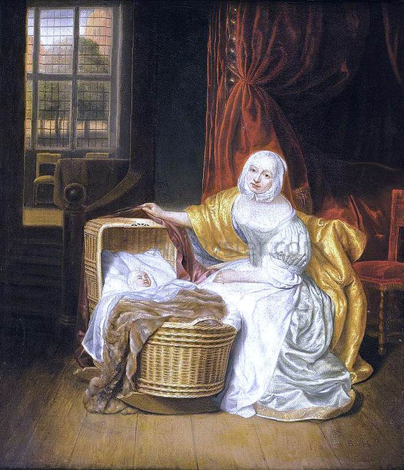  Samuel Van Hoogstraten Mother with a Child in a Wicker Cradle - Canvas Art Print