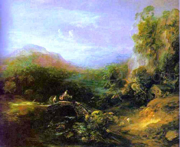  Thomas Gainsborough Mountain Landscape with Peasants Crossing a Bridge - Canvas Art Print
