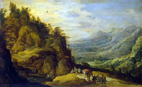  Joos De Momper Mountainous Landscape with Figures and a Donkey - Canvas Art Print