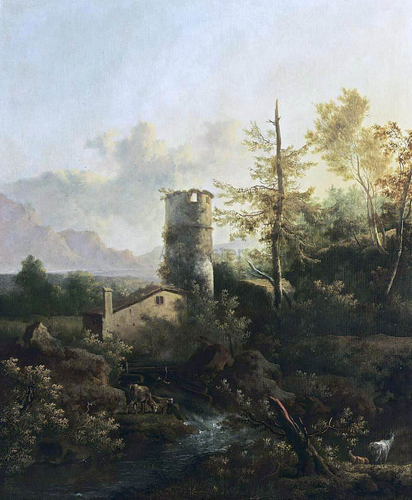 Frederick De Moucheron Mountainous Wooded River Landscape - Canvas Art Print