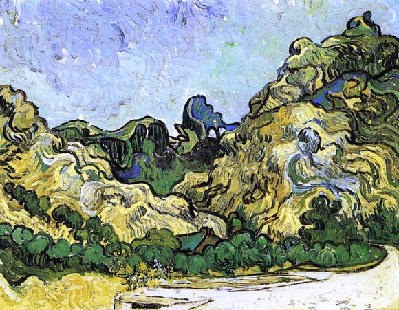  Vincent Van Gogh Mountains at Saint-Remy with Dark Cottage - Canvas Art Print
