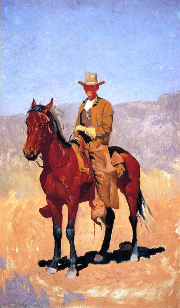  Frederic Remington Mounted Cowboy in Chaps with Race Horse - Canvas Art Print