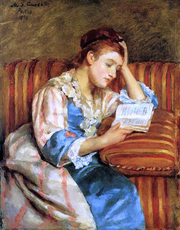  Mary Cassatt Mrs. Duffee Seated on a Striped Sofa, Reading - Canvas Art Print