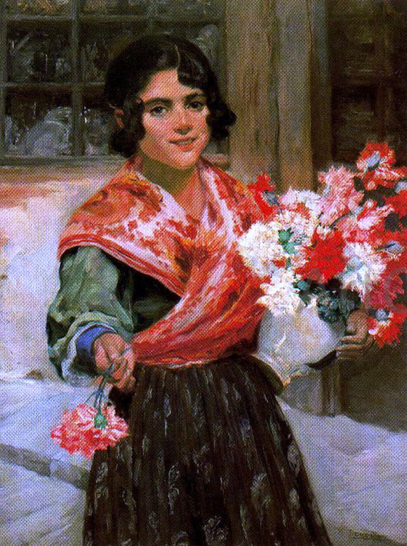  Ignacio Diaz Olano Muchacha con Flores - Canvas Art Print