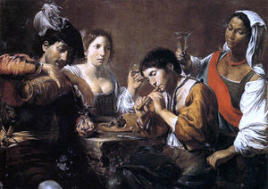  Valentin De boulogne Musician and Drinkers - Canvas Art Print