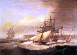  Thomas Luny Naval ships setting sail with a revenue cutter off Berry Head, Torbay - Canvas Art Print