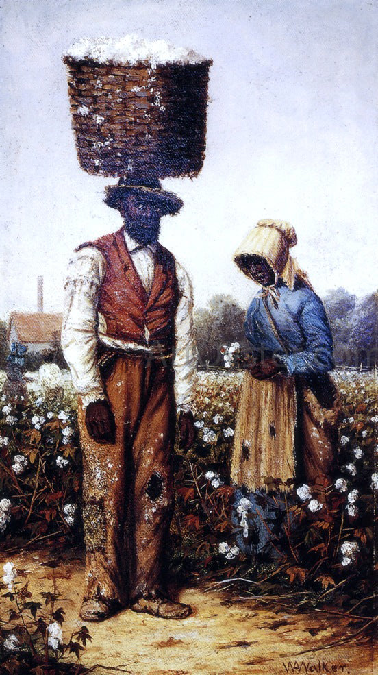 William Aiken Walker Negro Couple in Cotton Field, Woman with Yellow Bonnet - Canvas Art Print