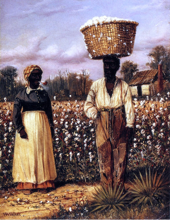  William Aiken Walker Negro Man and Woman in Cotton Field with Cotton Baskets - Canvas Art Print
