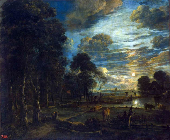 Aert Van der Neer Night Landscape with a River - Canvas Art Print