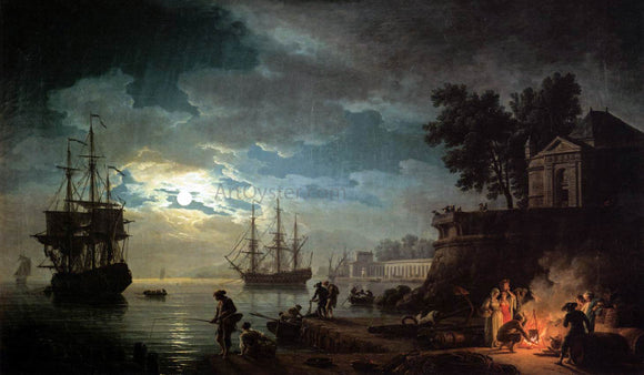  Claude-Joseph Vernet Night: Seaport by Moonlight - Canvas Art Print
