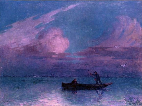  Ferdinand Du Puigaudeau Nighttime Boat Ride at Briere - Canvas Art Print