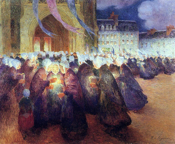  Ferdinand Du Puigaudeau Nighttime Procession at Saint-Pol-de-Leon - Canvas Art Print