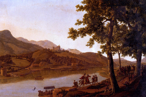  Alexandre-Louis-Robert-Millin Duperreux Nobles Disembarking Along The Banks Of A River - Canvas Art Print