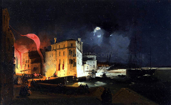  Ippolito Caffi Nocturnal Celebrations in Via Eugenia at Venice - Canvas Art Print