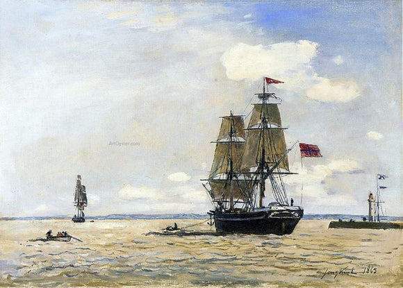 Johan Barthold Jongkind Norwegian Naval Ship Leaving the Port of Honfleur - Canvas Art Print