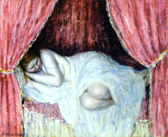  Frederick Carl Frieseke Nude Behind Red Curtains - Canvas Art Print