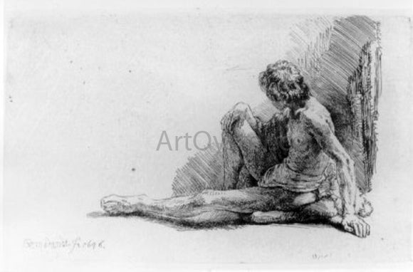  Rembrandt Van Rijn The Nude Man Seated on the Ground with One Leg Extended - Canvas Art Print