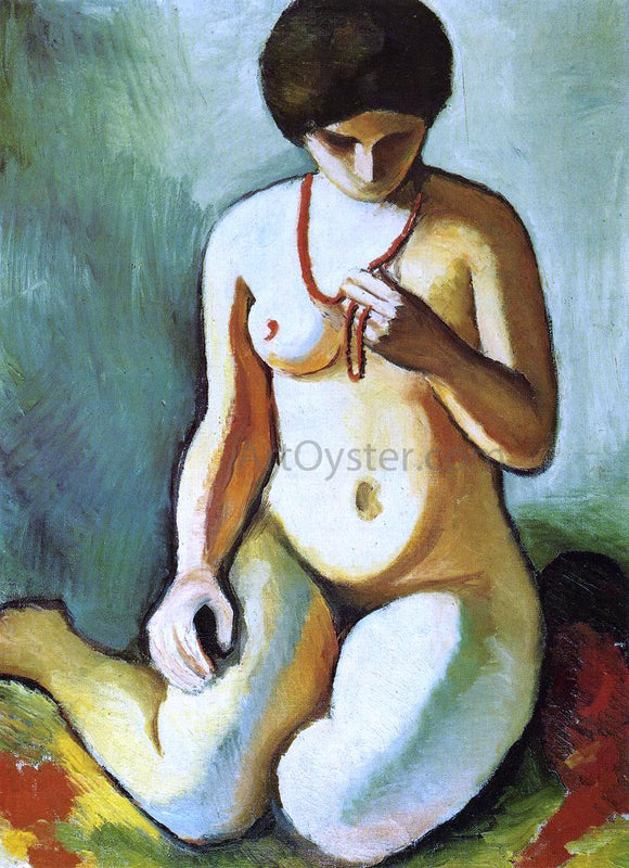  August Macke A Nude with Coral Necklace - Canvas Art Print