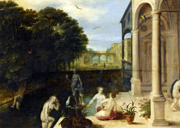  Adriaan Van Stalbemt Nymphs Bathing in a Classical Garden Setting - Canvas Art Print