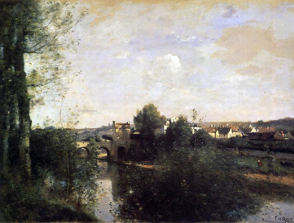  Jean-Baptiste-Camille Corot Old Bridge at Limay, on the Seine - Canvas Art Print