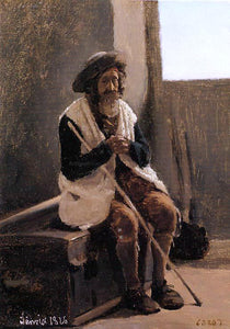  Jean-Baptiste-Camille Corot Old Man Seated on Corot's Trunk - Canvas Art Print