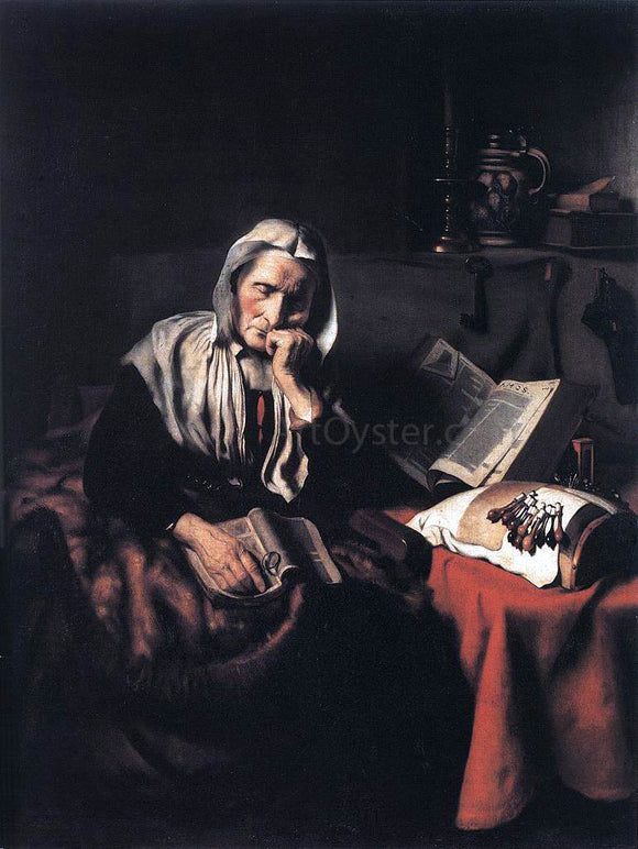  Nicolaes Maes Old Woman Dozing - Canvas Art Print