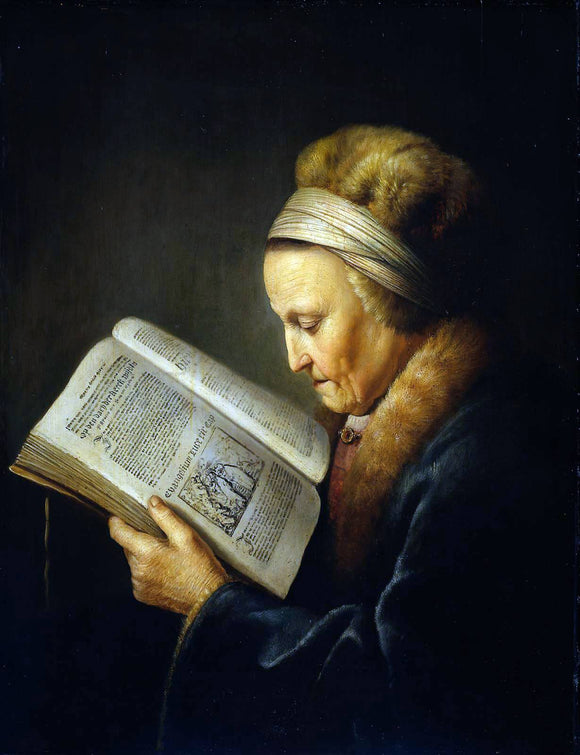  Gerrit Dou Old Woman Reading a Lectionary - Canvas Art Print