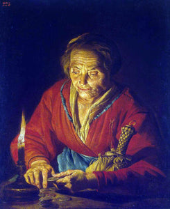 Matthias Stom Old Woman with a Candle - Canvas Art Print