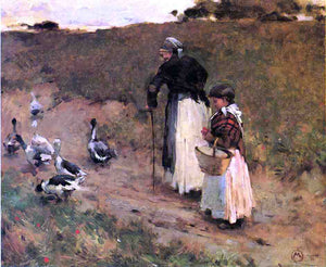  Willard Leroy Metcalf Old Woman with Child and Goose - Canvas Art Print