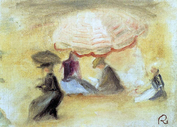  Pierre Auguste Renoir On the Beach, Figures Under a Parasol - Canvas Art Print