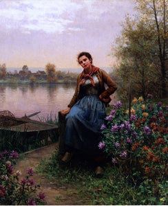  Daniel Ridgway Knight On the River's Edge - Canvas Art Print