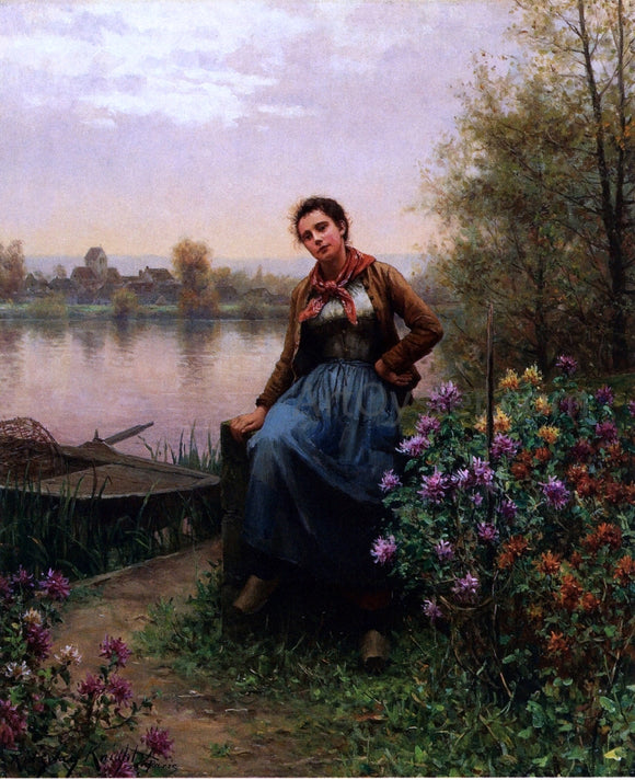  Daniel Ridgway Knight On the River's Edge - Canvas Art Print