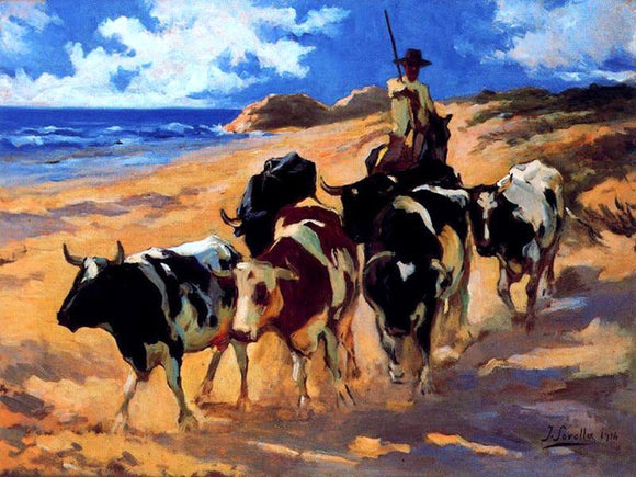 Joaquin Sorolla Y Bastida Oxen at the Beach - Canvas Art Print