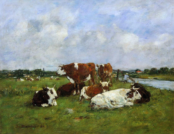  Eugene-Louis Boudin A Pasturage on the Banks of the Touques - Canvas Art Print