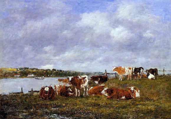  Eugene-Louis Boudin A Pasturage, the Valley of the Touques - Canvas Art Print