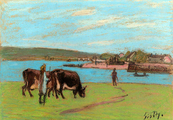  Alfred Sisley Pasture by the Seine - Canvas Art Print