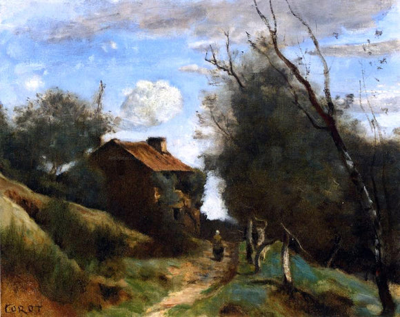  Jean-Baptiste-Camille Corot Path Towards a House in the Countryside - Canvas Art Print